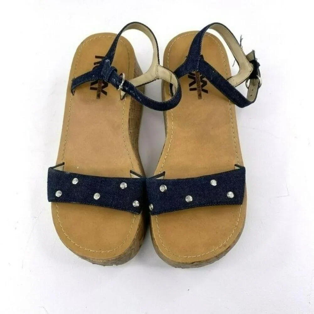 VTG Y2K 90s Roxy Quicksilver Sandals Women Size 8 Platform Cork Wedge Denim Jean